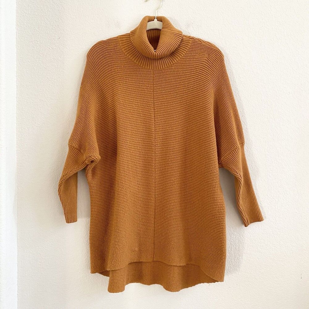 Poetsky Women's Pumpkin Orange Ribbed Tunic‎ Tops Cowl Neck Oversized S